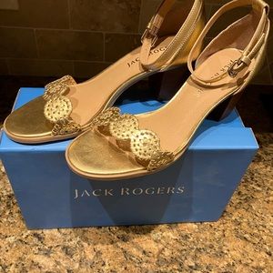 Jack Rogers gold, heeled sandals. Size 10, brand new and never worn.
